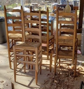 lot 347 image: Wooden Chairs with Rush Weave Seat, some need Repair, Set of 8,