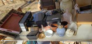 lot 345 image: Table and its Contents Includes HP Printer, Epson Printer, Over the Stove  Exhaust Fan and More, see Pictures