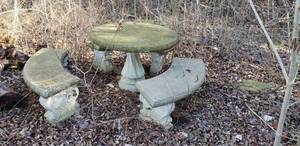 lot 843 image: Concrete Patio Table and 3 Benches (VERY HEAVY)