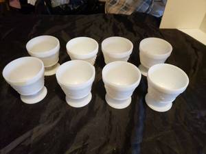 lot 297 image: Set of 8 Milk Glass Stemware with Grape Pattern