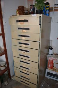 lot 277 image: Fenco Drawer Cabinet and Contents (Lots of Glass)