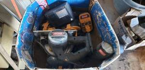lot 380 image: Ryobi Saw, Drill Batteries, Light
