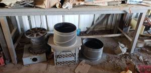 lot 383 image: Metal Table and Contents Under Table Including Roofing Vents and Wire