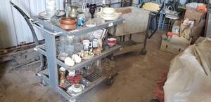 lot 393 image: Rolling Cart with 3 Shelves and metal cart missing a couple of bolts