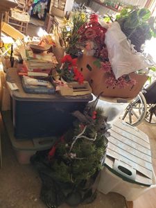 lot 509 image: Large Lot of Craft Items, Artificial Flowers, Wreath, Fabric, Vintage Wrapping Paper and More