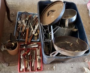 lot 520 image: Misc. Pots and Pans, Silverware and Utensils