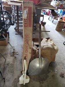 lot 537 image: Slide and Movie Screen, Large Aluminum Scoop Shovel and Pull Clamp