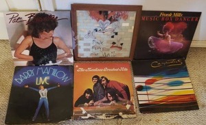 lot 140 image: 80s Vinyl Records including Pat Benatar, Barry Manilow, The Monkeys, Frank Mills and Carpenters and Ltd Pink Floyd Mirror