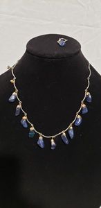 lot 745 image: lapis Lazuli silverplate necklace (missing 2 beads). 17L Plus one earring