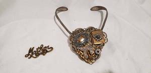 lot 781 image: Artisan crafted Reed & Barton silverplate utensil statement necklace with applied decoration. Script Mother needs reapplied to left top.
