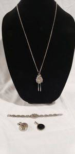lot 730 image: Vintage marcasite watches and marcasite black onyx pendant