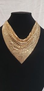 lot 692 image: Vintage Whiting & Davis gold tone mesh drape statement necklace. Marked Whiting & Davis on jewelry hang tab. Shepherds crook clasp.�