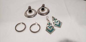 lot 707 image: Taxco sterling silver earrings. All have Taxco artisan hallmark and are marked sterling 3 ct