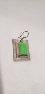 lot 708 image: Heavy sterling silver Lime green Mohave earring  pendant. Marked sterling