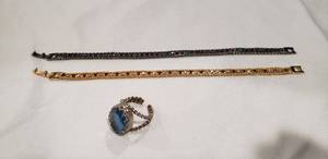 lot 715 image: Tennis bracelets and glass ring. Ring marked Made In Germany, adjustable)