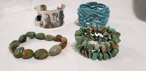 lot 716 image: Faux turquoise fashion bracelet selection 4 ct.
