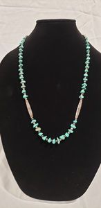 lot 640 image: Turquoise and silver bead necklace 28L Shepherds Crook clasp