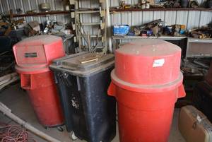 lot 502 image: Trash cans on wheels 3 total