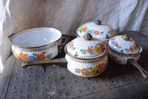 lot 617 image: Cookware set, file cabinet and contents on top.