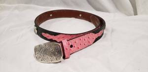 lot 790 image: Hand Finished Genuine Leather Belt with what looks like Pink Ostrich Skin Size 34