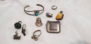 lot 805 image: Various Jewelry Items marked Sterling Including Rose Quartz Thimble, see pictures