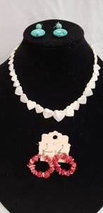lot 854 image: Dyed Shell Earrings, Shell or Mother of Pearl Heart Necklace, Faux Turquoise Earrings