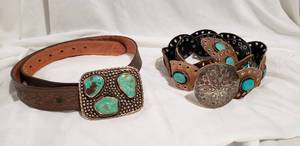 lot 850 image: Paige Wallace Leather and Turquoise Belt, Cowhide and Blue Stone Belt