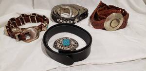 lot 851 image: Group of 4 Belts , all marked Genuine Leather, Two have Belt Buckles unattached