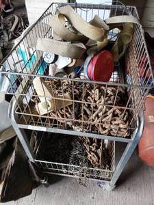 lot 862 image: Rolling Cart and Contents including logging chains and more
