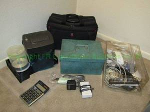 lot 23 image: Office equipment plus including paper shredder, strong box and more