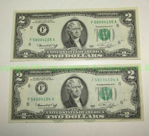 lot 103 image: 1976 bicentennial two dollar bills, bid is times the quantity of two