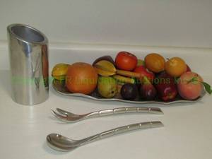 lot 47 image: Sandcast aluminum serveware and artificial display fruit