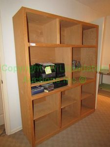 lot 100 image: Oak veneer bookshelf 72 x 60 x 17, contents not included