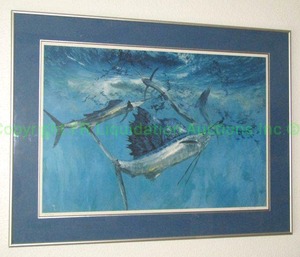 lot 84 image: Artist singed and numbered 219850 framed swordfish lithograph 33 x 25