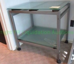 lot 92 image: Modern style glass top metal frame printer cart