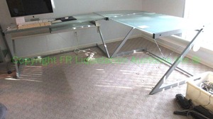 lot 91 image: Mocern style glass top metal frame L-station desk