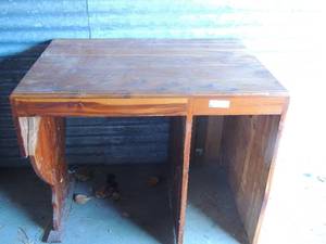 lot 3 image: Solid wood desk has 2 drawers that need repair  30 tall 36 wide 24  deep