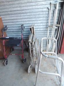 lot 272 image: MEDICAL EQUIPMENT - WALKER, WHEEL CHAIR, CRUTCHES
