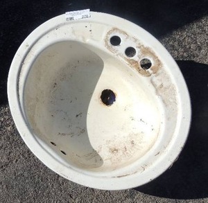 lot 270 image: White porcelain sink has 3 holes for faucet 20widex17long 8 deep