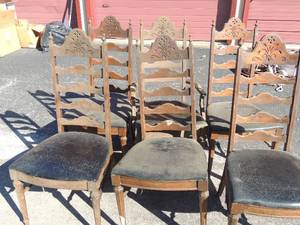lot 273 image: 6 dining chairs - black seat  with decorative ladder backs