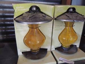lot 37 image: Lot of 2 Garden Treasures decorative glass bird feeders NIB item #68903