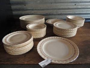 lot 58 image: Pope  Groccer China set  Pink Floral 12 dinner plates, 12 salad plates,12 saucers,10 bowls, 12 small bowls, serving platter with bowl 60 pieces