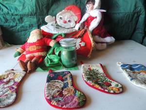 lot 70 image: New Pine candle tree skirts stuffed santa 12 christmas doll