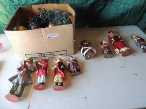 lot 73 image: Christmas tree lights large bulbs paper Mache dolls x 8