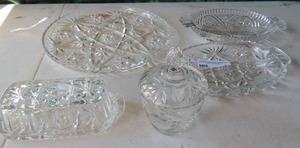 lot 79 image: Star of David crystal covered sugar bowl and divided platter