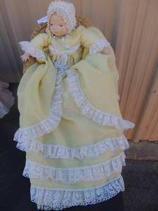 lot 92 image: Doll chair 12x10x12 and porcelain baby doll 13 Repo 1985