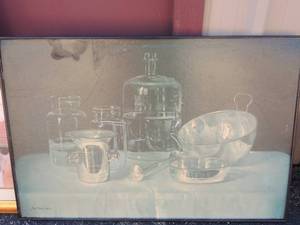 lot 109 image: Rarsing 4 art pieces of pots and pans 36x24