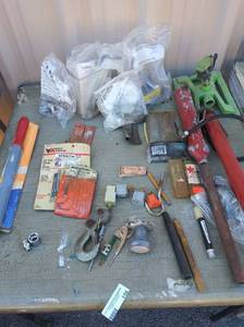 lot 156 image: Vintage tork wrench outlet converters assorted drill bits, nails, hardware, sprinkler head bike air pump