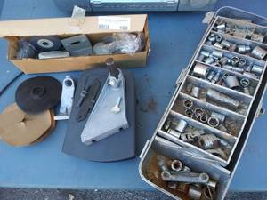 lot 168 image: Shelf brackets plus round sanding paper