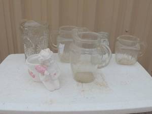 lot 23 image: lot of 5 glass pitchers various sizes